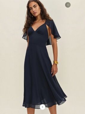 Reformation Navy Pia Midi Dress